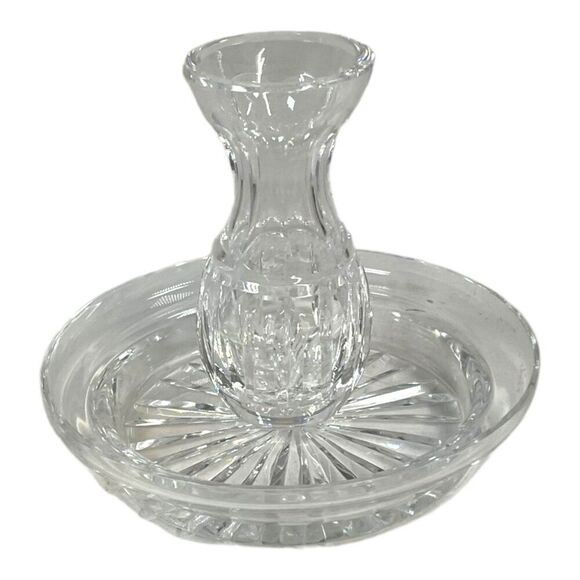 Waterford Wine Bottle Coaster and Brierly Crystal Bud Vase Lot of 2 Vintage Set - Picture 2 of 13